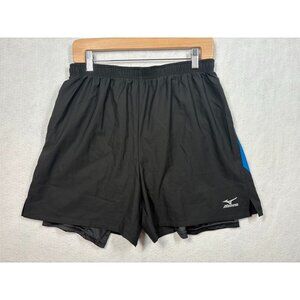 Mizuno Mens Ascend 2-in-1 Shorts Black Royal Blue Lined Running Size Medium NWT